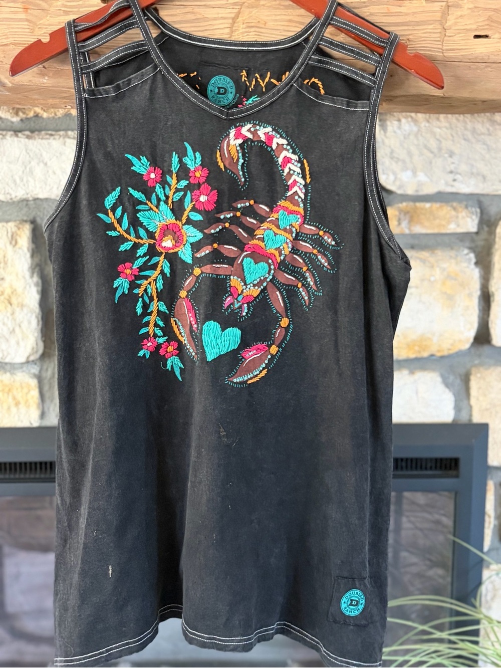 DDR Cowgirl bandit scorpion Black Embroidered Tank Top.